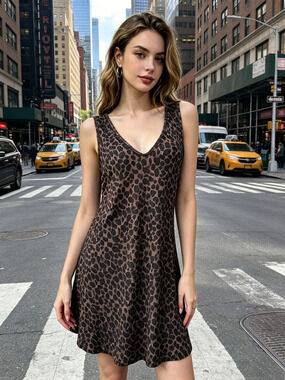 Zara Summer Leopard Print Spaghetti Strap Loose Tank Dress